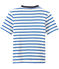 Bedrucktes Jungen-T-Shirt mit Streifen weiss MARSHMALLOW/blau PERSE