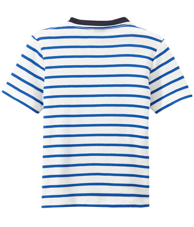 Bedrucktes Jungen-T-Shirt mit Streifen weiss/blau