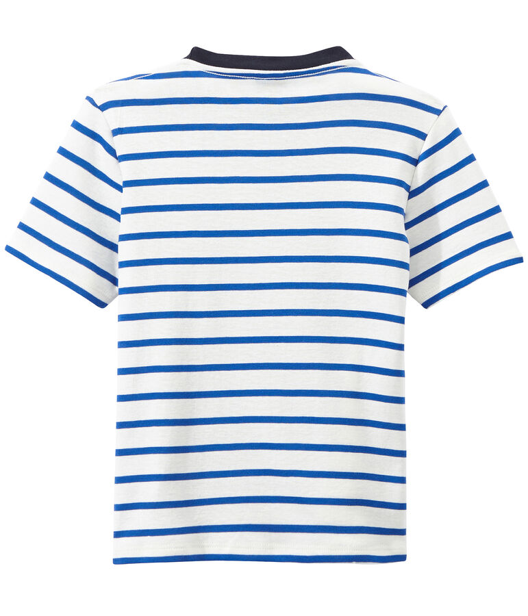 Bedrucktes Jungen-T-Shirt mit Streifen weiss/blau
