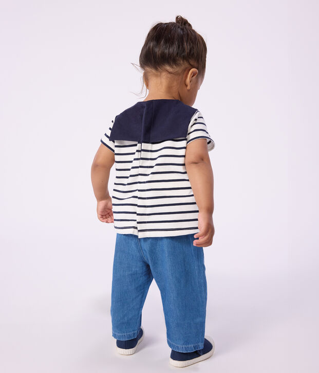 Baby-Set aus Baumwolle mit Marinestreifen und besticktem Kragen weiss/blau