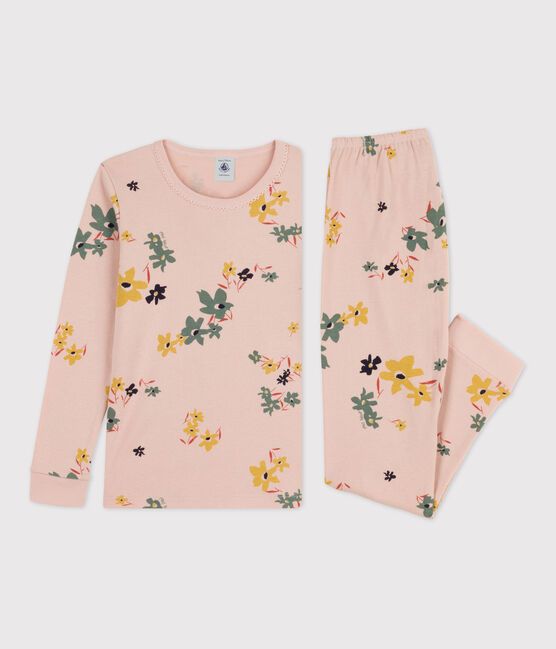 Kinderpyjama mit schlanker Passform aus Baumwolle mit Blumenmotiv für Mädchen rosa SALINE/weiss MULTICO