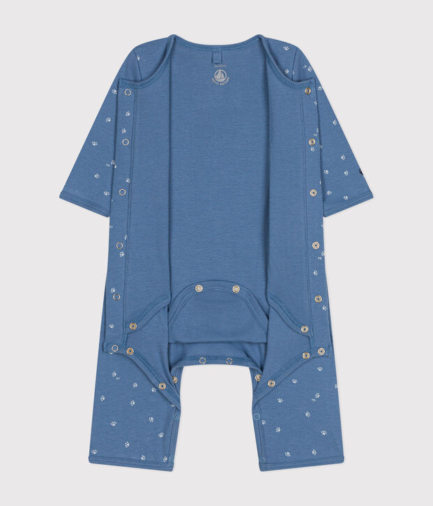 Bodyjama ohne F&uuml;&szlig;e aus Baumwolle blau/weiss