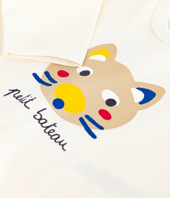 Langärmeliges Baby-T-Shirt aus Baumwolle mit Katzenmotiv MILK/ MULTICO