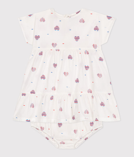 Kurzärmeliges Babykleid und Bloomer aus Baumwolle mit Herzmotiv weiss AVALANCHE/ MULTICO