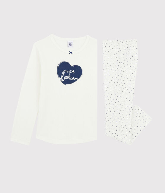 Kinderpyjama aus Rippstrick mit Mini-Herzchen, für Mädchen weiss MARSHMALLOW/blau MEDIEVAL