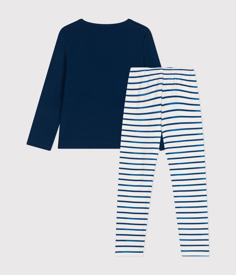 Lang&auml;rmeliger Pyjama f&uuml;r Kinder aus Baumwolle weiss/blau