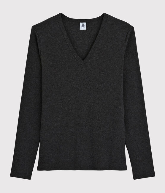 Damen-T-Shirt aus Baumwolle mit V-Ausschnitt grau CITY CHINE