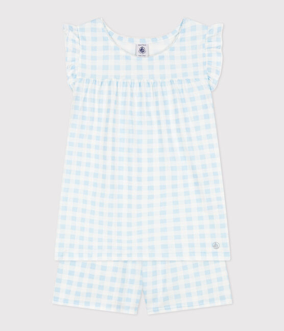 Kinder-Kurzpyjama aus feiner Baumwolle mit Vichy-Karos für Mädchen blau MARSHMALLOW/weiss GOMME