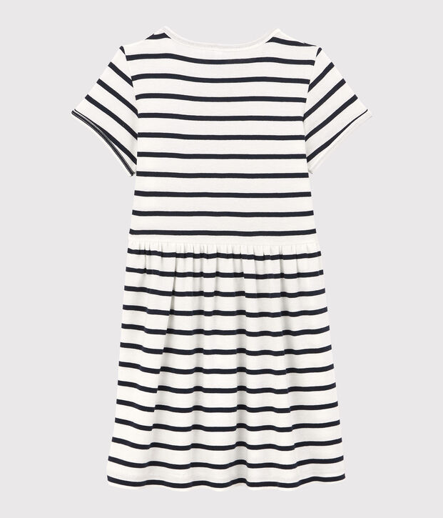 Kurz&auml;rmeliges Kleid aus Bio-Baumwolle f&uuml;r M&auml;dchen weiss/blau