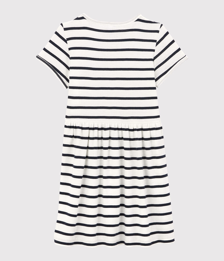 Kurz&auml;rmeliges Kleid aus Bio-Baumwolle f&uuml;r M&auml;dchen weiss/blau