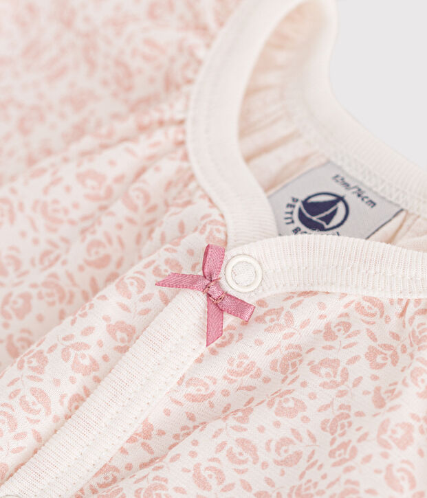 Kurzer Baby-Overall aus Baumwolle mit Blumenmotiv weiss/rosa