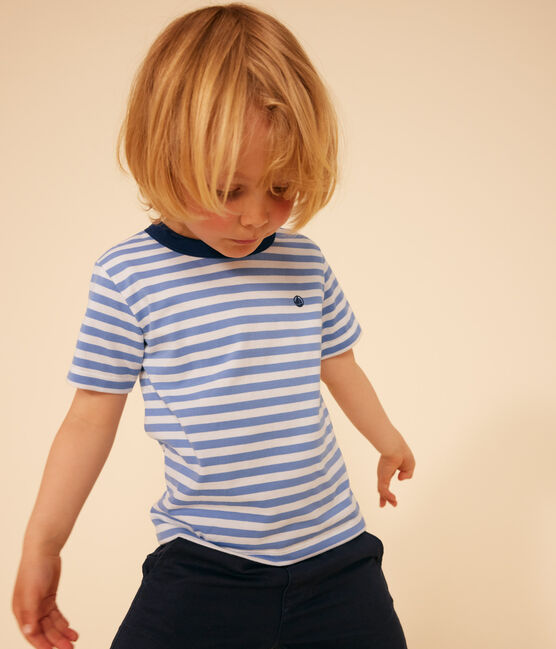 Gestreiftes Jungen-T-Shirt aus leichtem Jerseystoff GAULOISE/ MARSHMALLOW