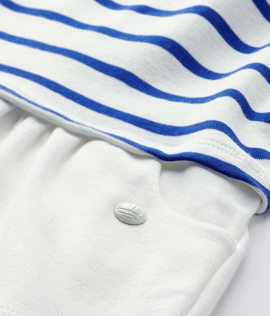 Kurzärmeliges Baby-Mädchen-Kleid weiss MARSHMALLOW/blau PERSE
