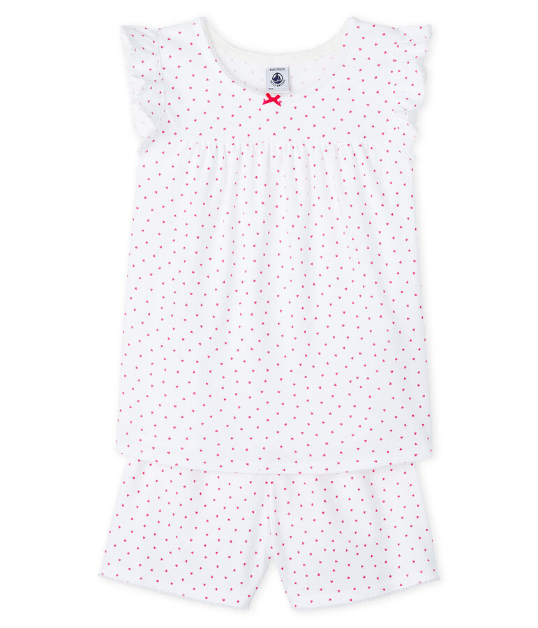 Kurz-Pyjama rosa aus Rippstrick f&uuml;r kleine M&auml;dchen weiss/rosa