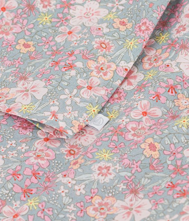 Kurz&auml;rmelige Kinder-Bluse aus Baumwolle mit Blumenmuster blau/vielfarbig