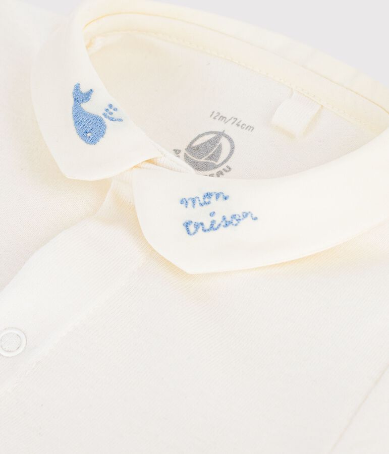 Kurz&auml;rmeliger Baby-Body aus Baumwolle mit Stickereien naturfarben/blau