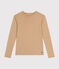 Langärmeliges Damen-T-Shirt "L'Iconique" aus gestreiftem Rippstrick braun CUIVRE/ MARSHMALLOW