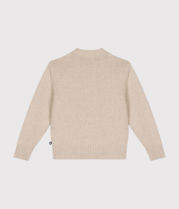 Damen-Pullover aus Wolle und Baumwolle naturfarben/rot