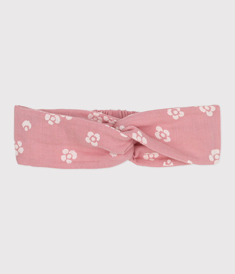 Kinderstirnband aus Baumwollgaze mit Blumendruck rosa CHARME/weiss MARSHMALLOW