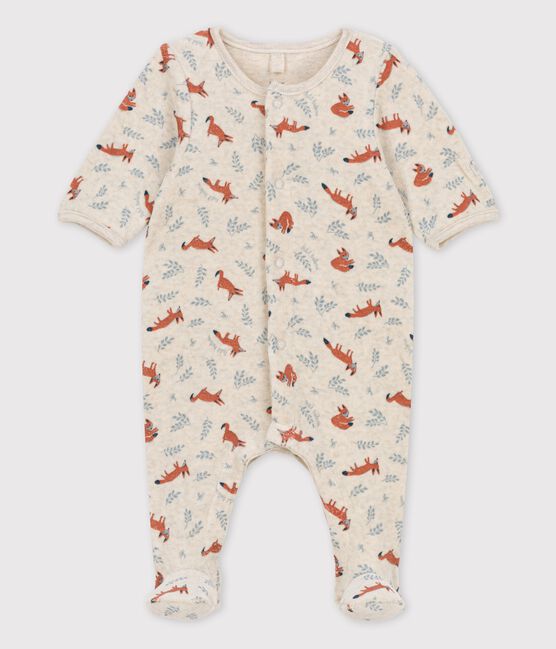 Baby-Strampler aus Bio-Nicki mit Muster beige MONTELIMAR/grau MARSHMALLOW