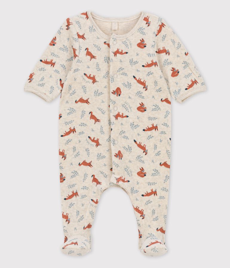 Baby-Strampler aus Bio-Nicki mit Muster beige/weiss