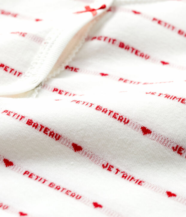Fu&szlig;loser Baby-Strampler aus Jacquard mit Petit Bateau-Motiv Je t'aime weiss/rot