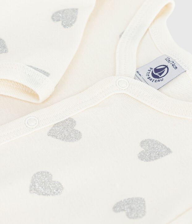 Baby-Pyjama aus Baumwolle mit silbernem Glitzerherz-Print naturfarben/grau