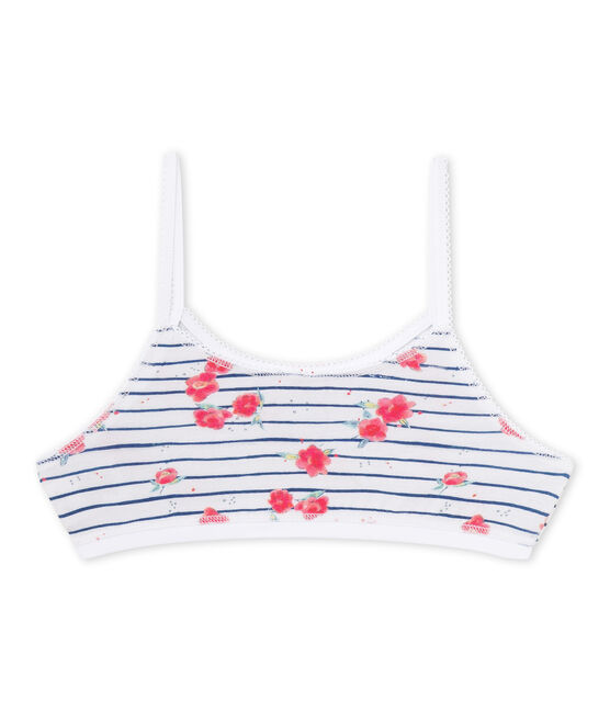 Bedrucktes Mädchen-Bustier aus Stretch-Jersey weiss ECUME/blau MAJOR/ MULTICO