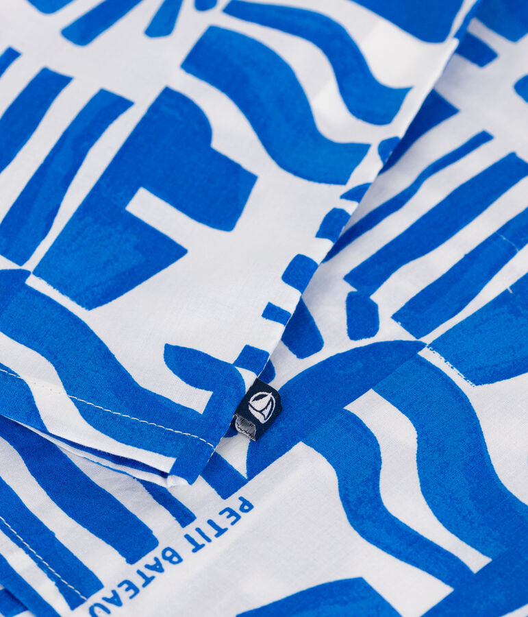 Kurz&auml;rmeliges Kinder-Hemd aus bedruckter Baumwolle blau MARSHMALLOW/ PORCELANA