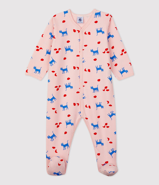Hübsch gemusterter Baby-Strampler aus Molton rosa MINOIS/weiss MULTICO
