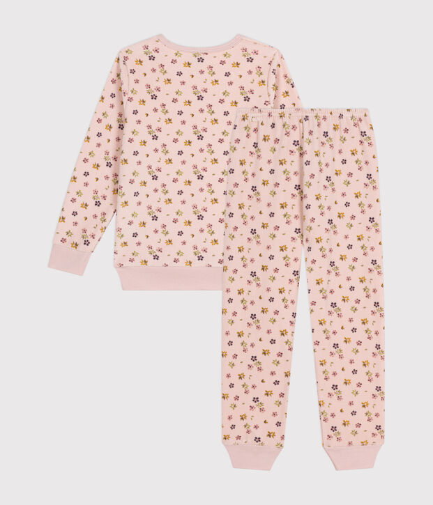 Kinder-Pyjama aus Nicki mit Blumenmotiv rosa/vielfarbig