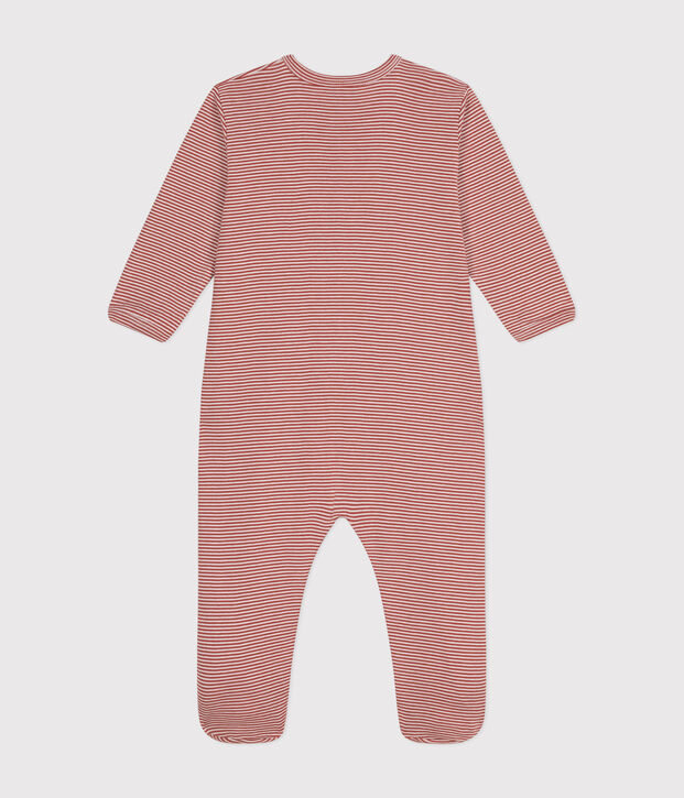 Gestreifter Baby-Strampler aus Baumwolle braun/weiss