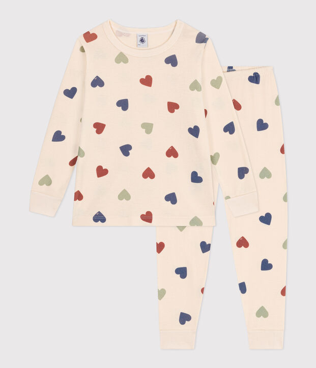Kinderpyjama aus Baumwolle mit Herz-Printmotiv naturfarben/vielfarbig