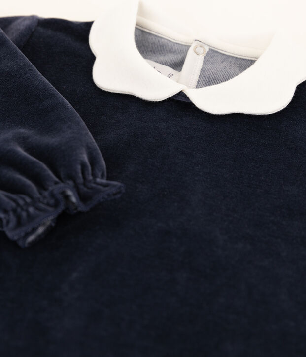 Baby-Strampler mit Samtkragen blau