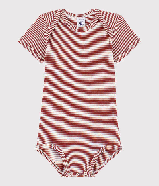 Kurzärmeliger Baby-Body Mädchen/Jungen rot CARMIN/weiss MARSHMALLOW