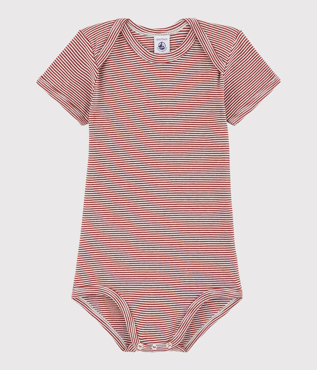 Kurz&auml;rmeliger Baby-Body M&auml;dchen/Jungen rot/weiss