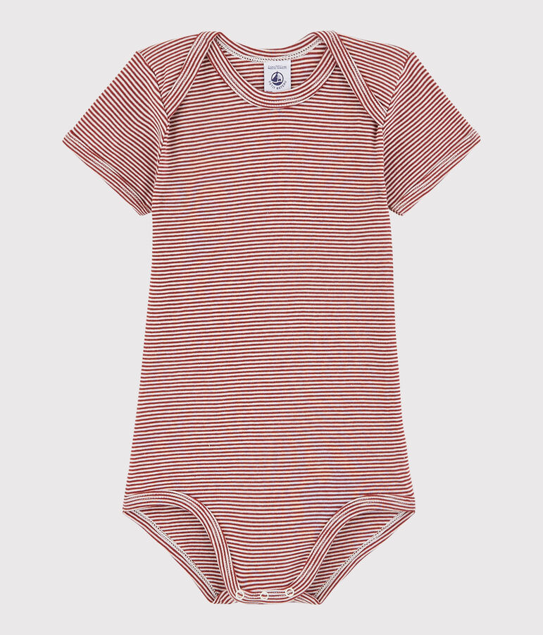 Kurz&auml;rmeliger Baby-Body M&auml;dchen/Jungen rot CARMIN/weiss MARSHMALLOW