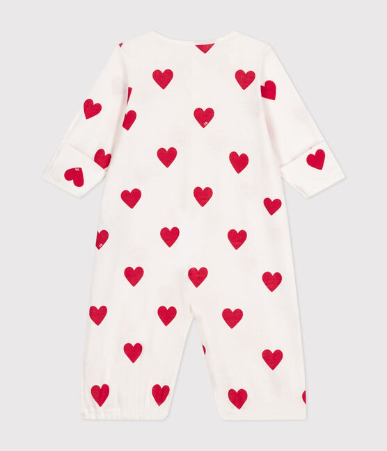 Baby-Kombi-Overall aus Baumwolle mit Herzmuster weiss MARSHMALLOW/rot TERKUIT