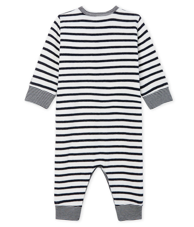 Baby-Strampler ohne Fu&szlig; aus Doppelersey f&uuml;r Jungen weiss/blau