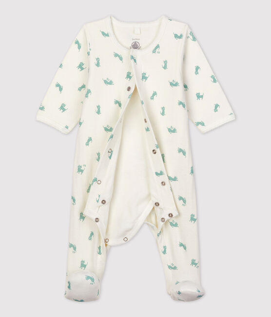 Baby-Bodyjama aus Bio-Baumwolle weiss MARSHMALLOW/ HERBIER