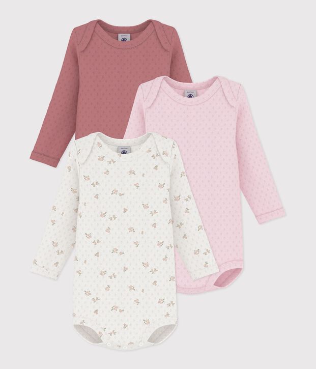 Set lang&auml;rmeliger Baby-Bodys aus Baumwolle mit Blumenmotiv vielfarbig
