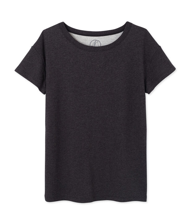 Meliertes Damen-Maxishirt aus extrafeinem, gedoppeltem Jersey grau