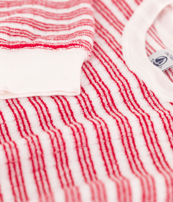 Baby-Sweatshirt aus gestreiftem Frottee weiss MARSHMALLOW/rot PEPS