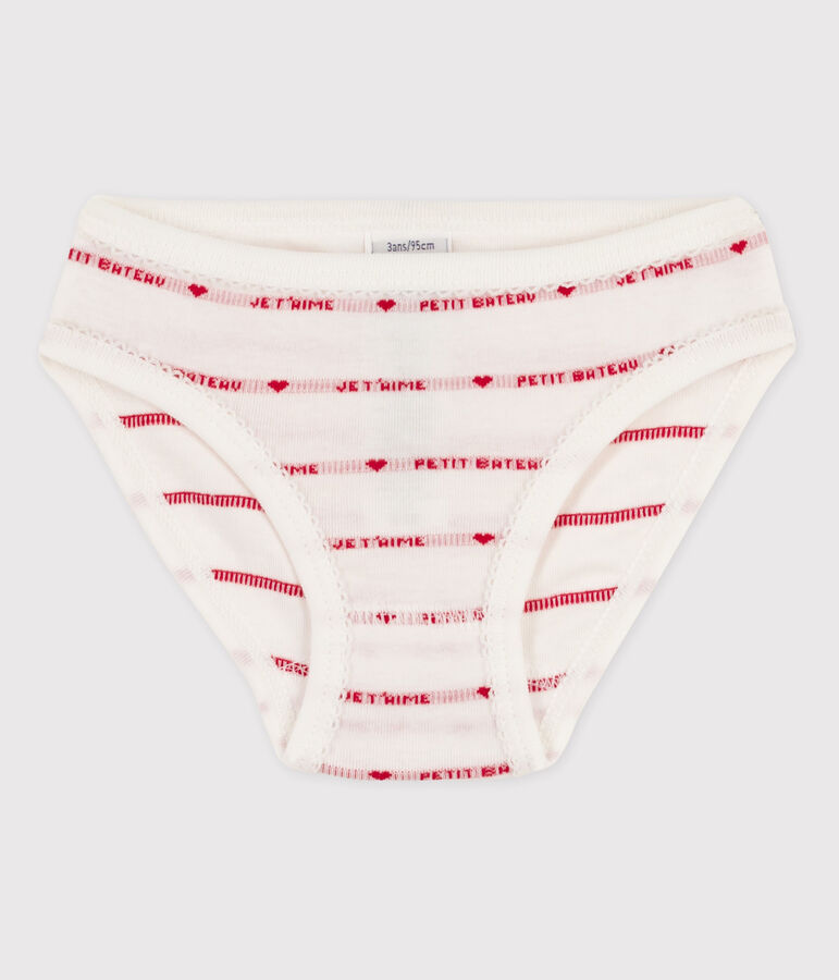 3er-Set Slips aus Bio-Baumwolle mit Lochstickerei f&uuml;r Damen weiss MARSHMALLOW/rot TERKUIT