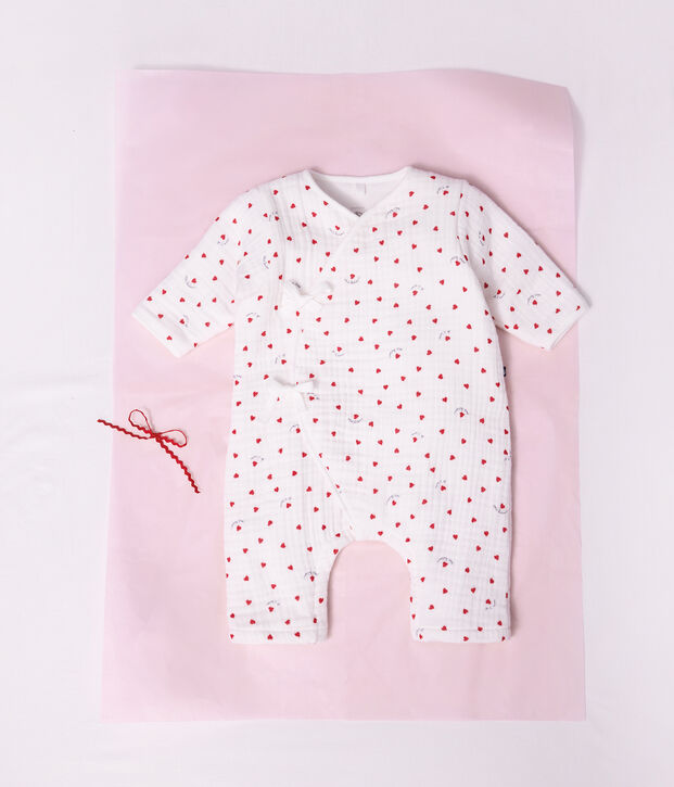 Combinaison longue  b&eacute;b&eacute; en gaze de coton imprim&eacute; petit c&oelig;urs weiss/vielfarbig