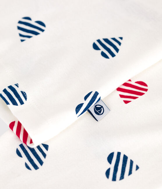 Geknöpfter Damen-Schlafanzug aus Baumwolle mit Herz-Print weiss MARSHMALLOW/weiss MULTICO