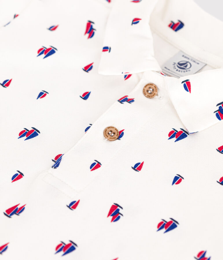 Kurz&auml;rmeliges Kinder-Poloshirt aus Baumwolle f&uuml;r Jungen weiss MARSHMALLOW/weiss MULTICO