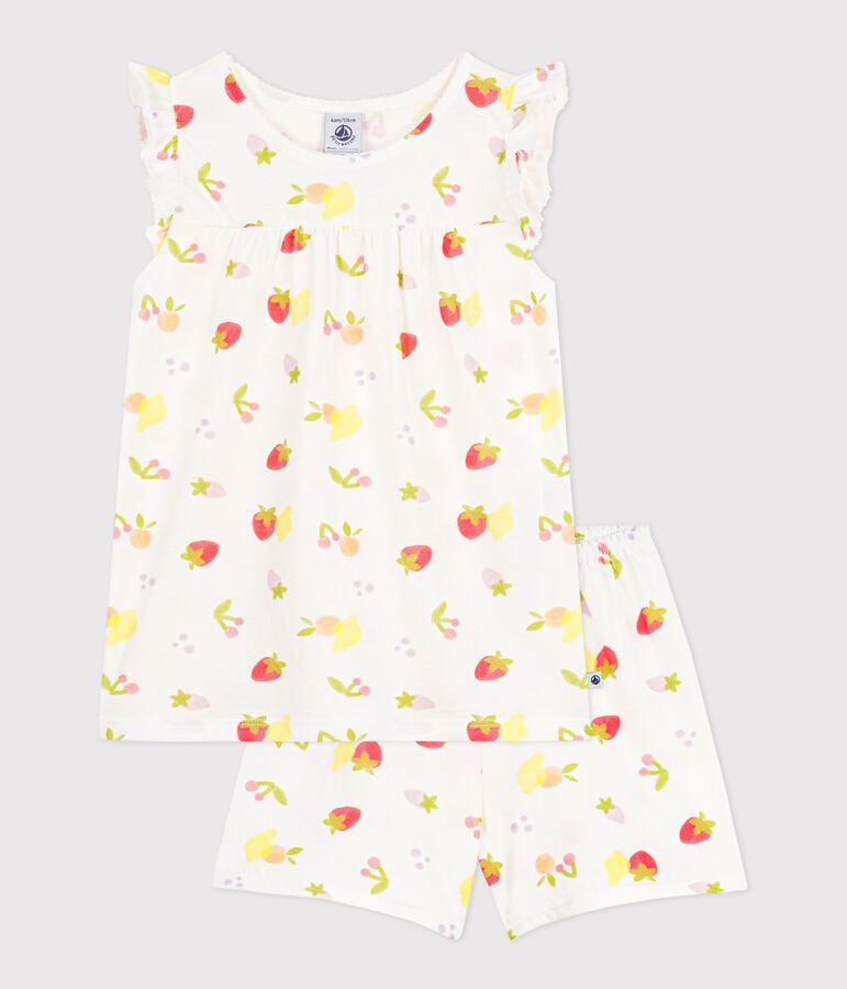 Kinder-Kurzpyjama aus Baumwolle mit Fruchtmotiv weiss/vielfarbig