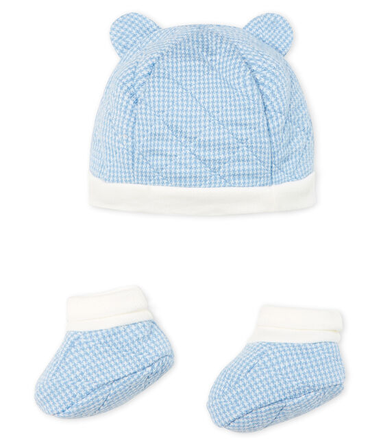 Set mit Mützchen und Babyschuhen aus gestepptem Doppeljersey für Jungen. VARIANTE 1 CN