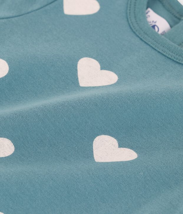 Kurz&auml;rmeliges Baby-T-Shirt aus Bio-Baumwolle mit Herzmuster gr&uuml;n/naturfarben